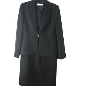 TAHARI Black Dress Blazer 2 Piece‎ Set Size 6 Petite Office Preppy Chic Classic